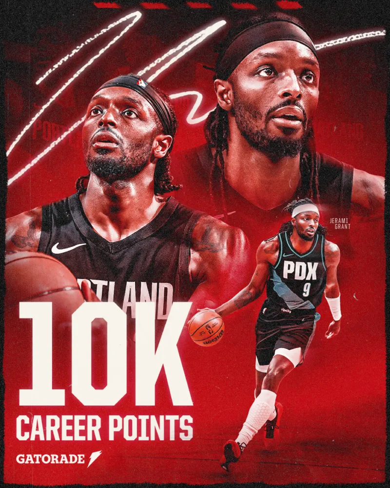 星空体育官方入口-追逐伟大！开拓者官媒晒格兰特海报：生涯总得分突破10000分